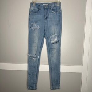 EnJean Skinny Jeans Womens 1 Light Blue Distressed High Rise Stretch EP3052R-1B